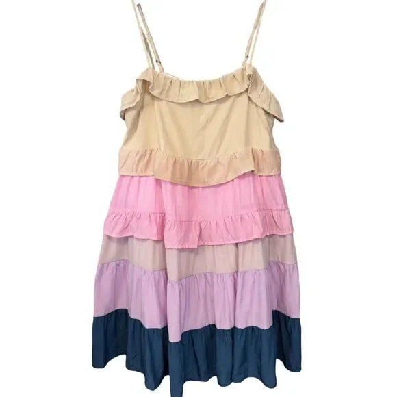 BiBi Color Blocked Ruffled Tiered Dress Medium NWT | - Picture 11 of 14